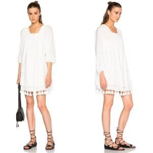 Apiece Apart Tewa Dress Cream Mini Tassels Beach Vacay Boho Peasant Size 4